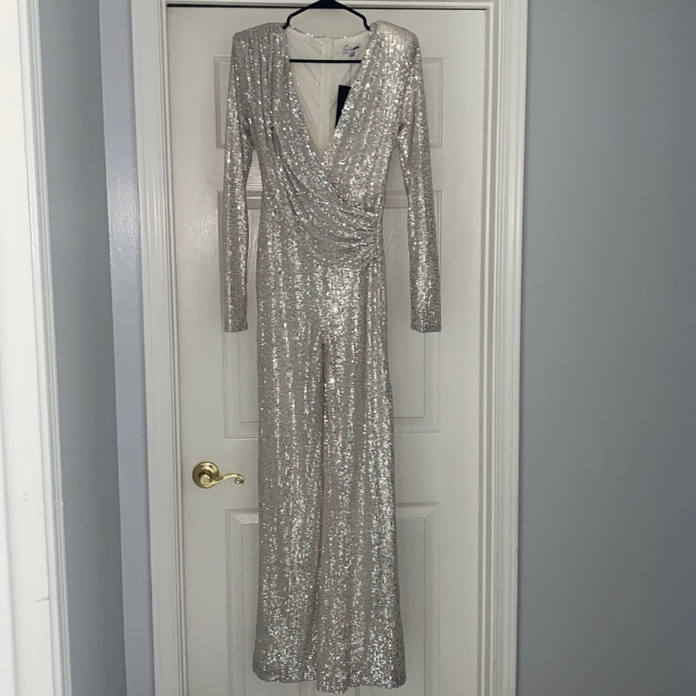 Silver sequin long sleeve jump suit